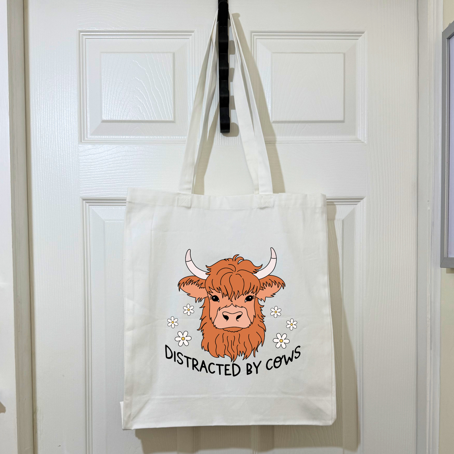 Cute Pink Highland Cow Cotton Tote Bag – Scottish Cow Reusable Shopper | Eco Friendly Gift Bag