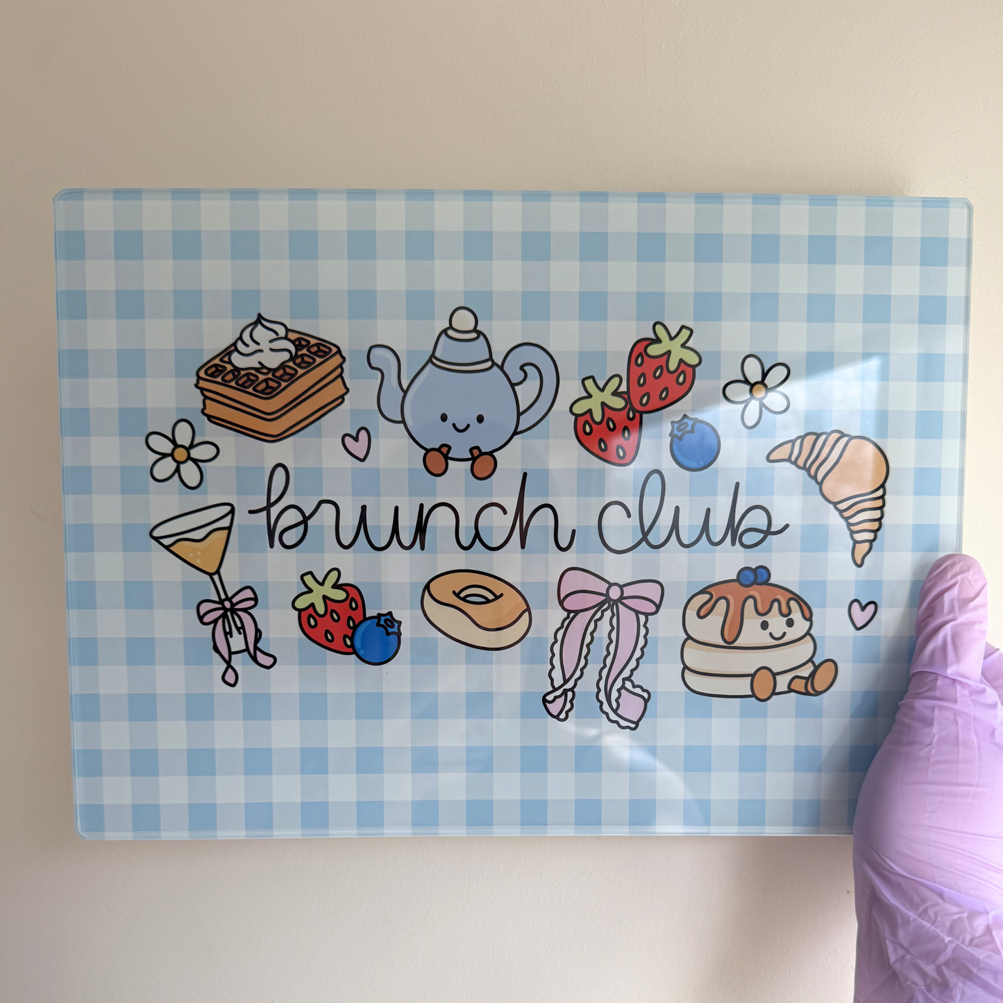 Brunch Club Jellycat Inspired Bakery Glass Chopping Board