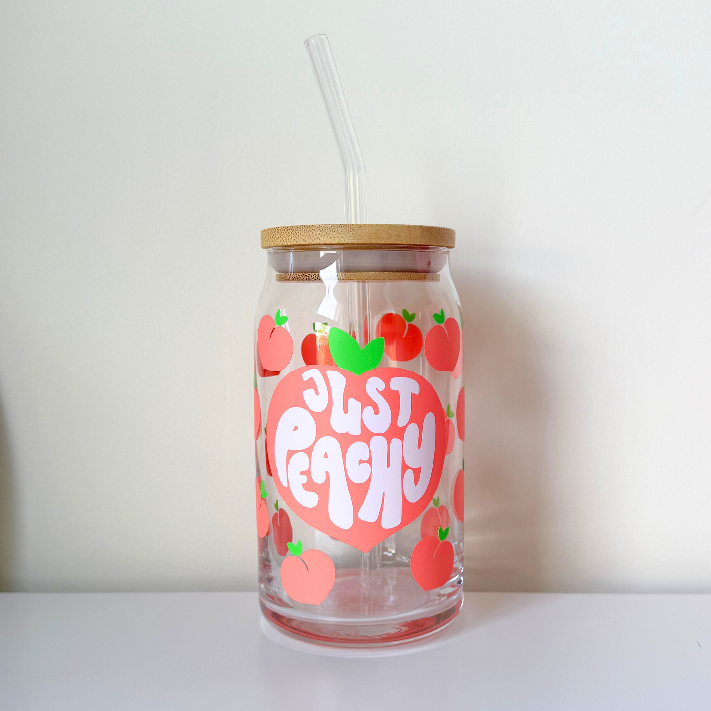 Just Peachy Glass Can – Aesthetic Iced Coffee Cup for Summer Vibes