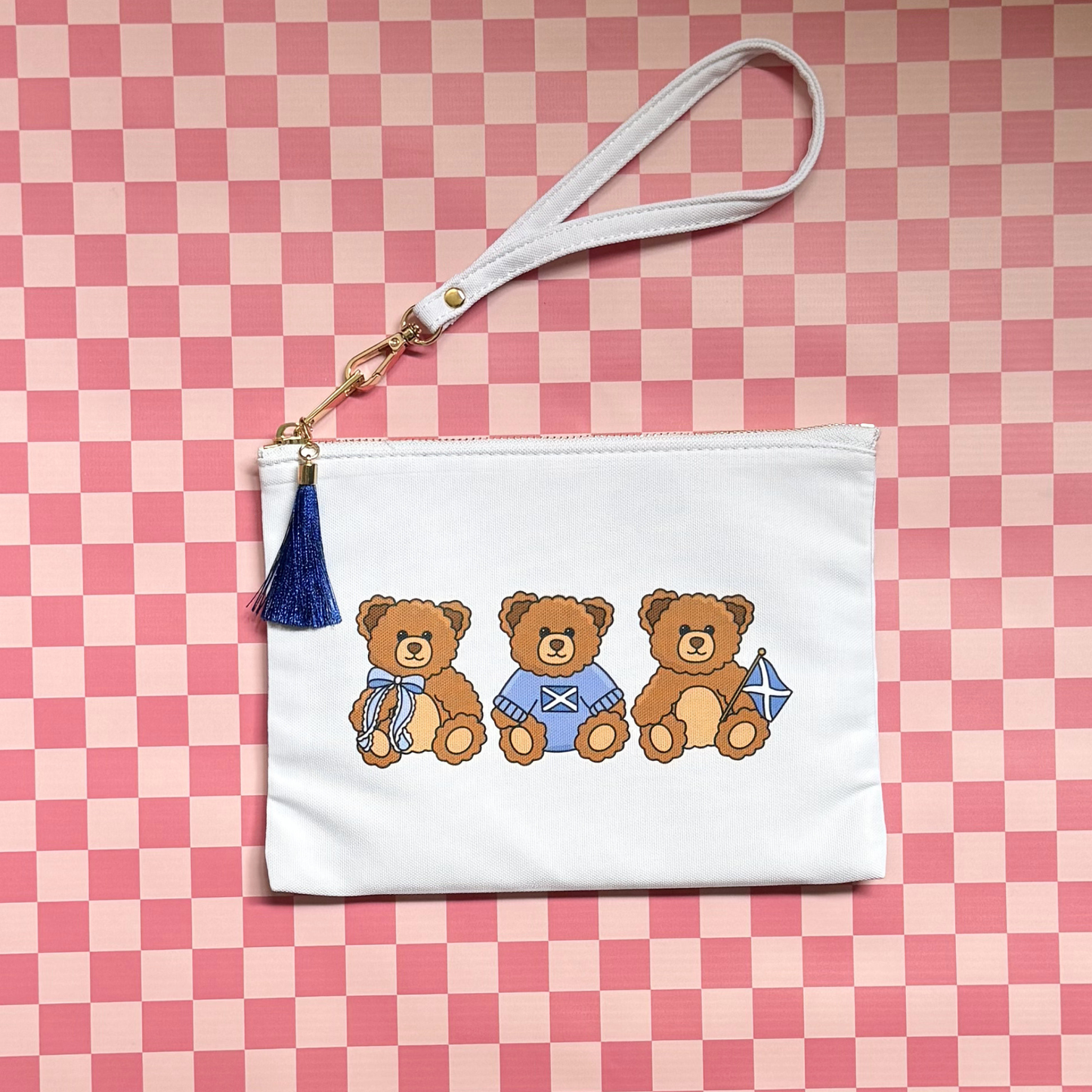 Scottish Bear Cosmetic Bag | Cute Scotland Toiletry & Makeup Pouch with Flags