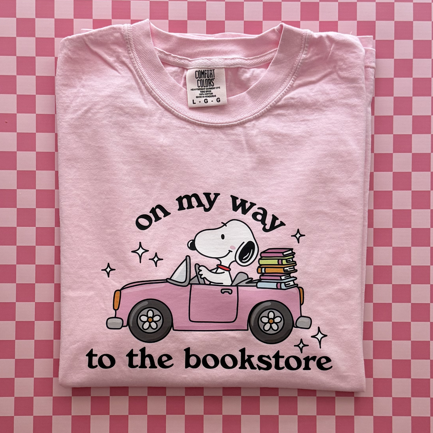 Cute Pink Snoopy Bookstore Graphic T-Shirt for Readers & Book Lovers