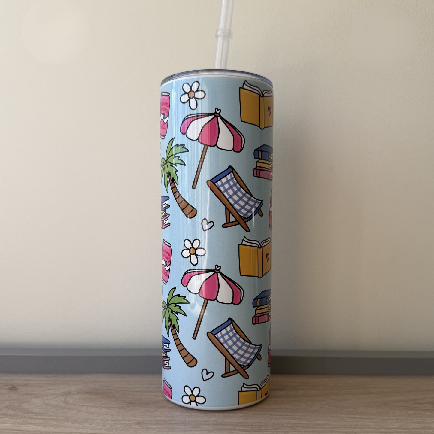 Summer Bookish Romance Cola Can Tumbler with Straw | Cute Reader Gift 20oz Tumbler
