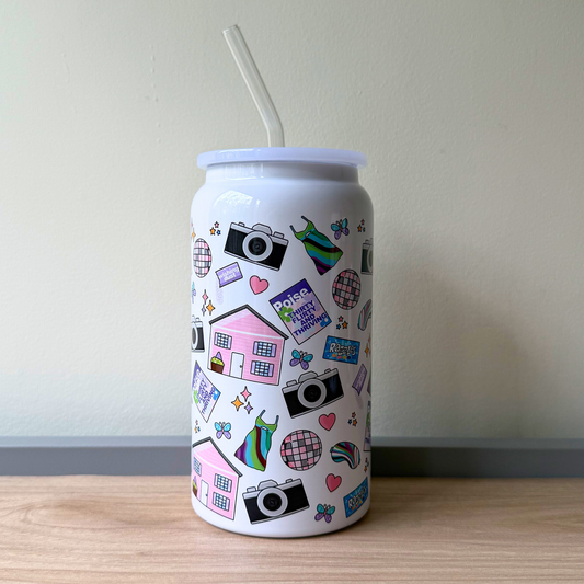 13 Going on 30 Inspired Glass Can Cup – Jenna Rink Aesthetic Iced Coffee Tumbler with Lid & Straw