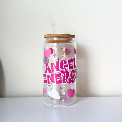 Angel Energy Glass Can – Aesthetic Iced Coffee Cup for Positive Vibes