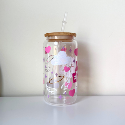 Angel Energy Glass Can – Aesthetic Iced Coffee Cup for Positive Vibes