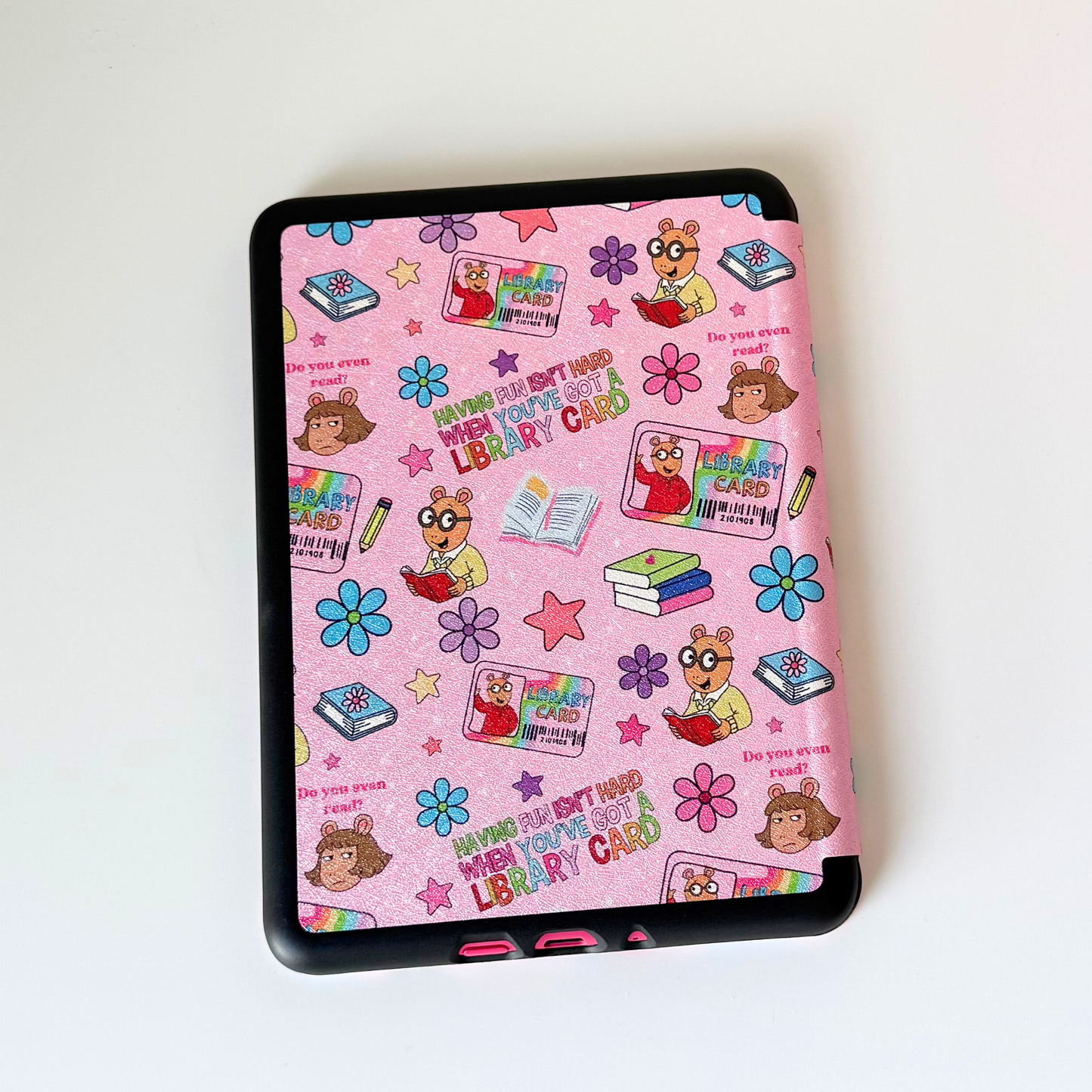 Retro Arthur Library Card Kindle Case with Strap – Nostalgic Book Lover Design