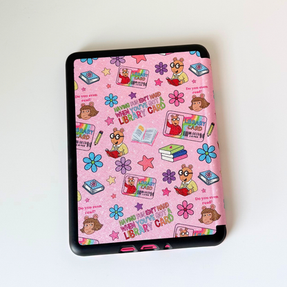 Retro Arthur Library Card Kindle Case with Strap – Nostalgic Book Lover Design