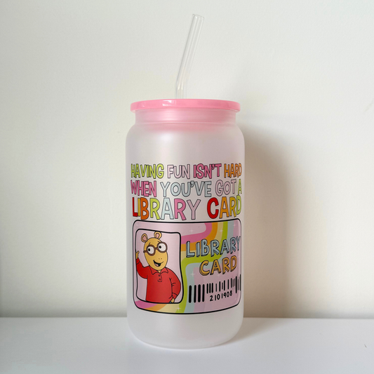 Nostalgic Cartoon Aesthetic Glass Can – Retro Library Card Theme