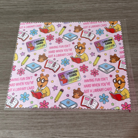 90s Cartoon Inspired Library Card Kindle & Glasses Cleaning Cloth