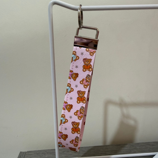 Cute Bookish Bear Leather Keychain Wristlet