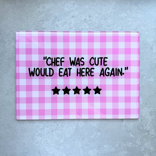 Pink Plaid Chef Glass Chopping Board