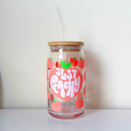 Just Peachy Glass Can – Aesthetic Iced Coffee Cup for Summer Vibes