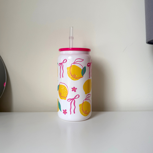 Lemon Bows White Glass Can