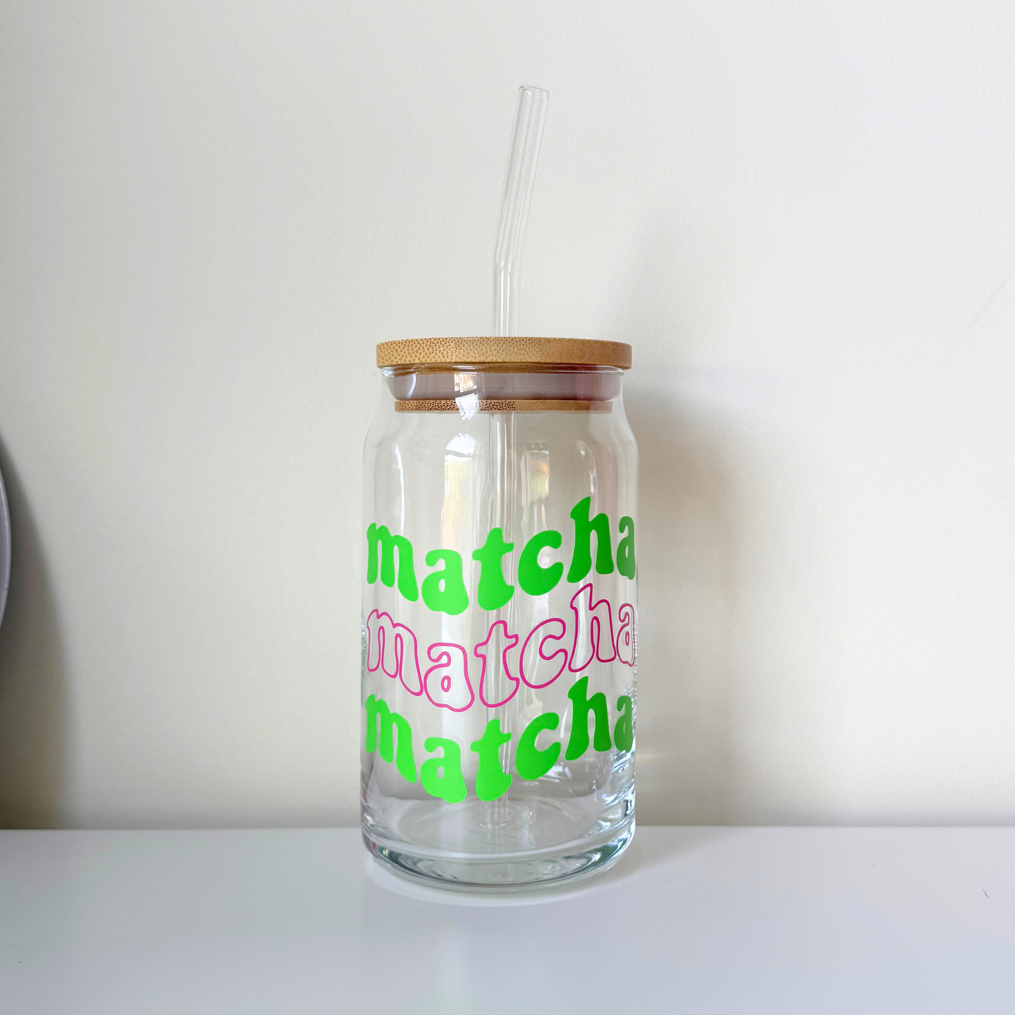 Matcha Lover Glass Can – Green Tea Aesthetic Drinkware