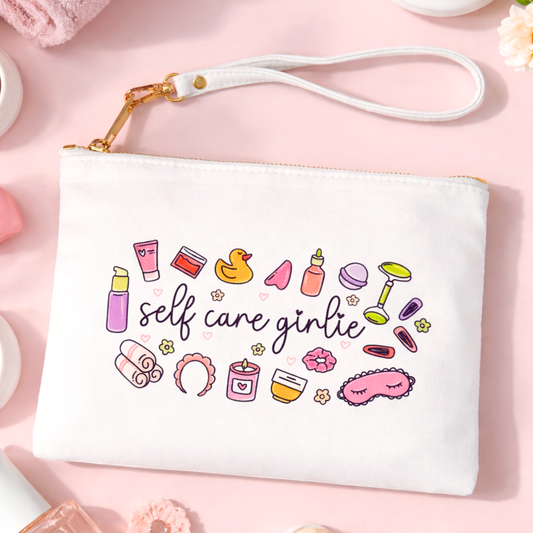 Cute Girly Makeup & Toiletry Bag – Self Care Skincare Pouch with Zip | Travel Cosmetic Organizer