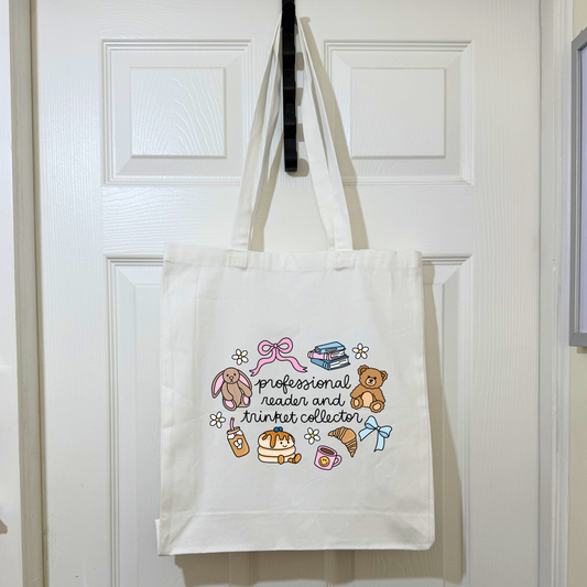 Purple Cotton “Professional Trinket Collector” Tote Bag – Cute Aesthetic Gift | Reusable Shopper for Trinket Lovers