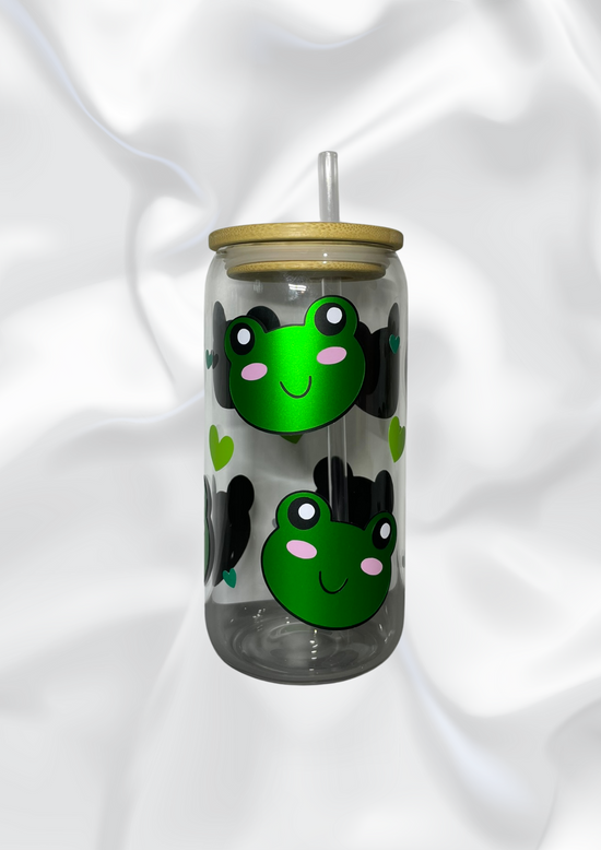 Cute Frogs Glass Can