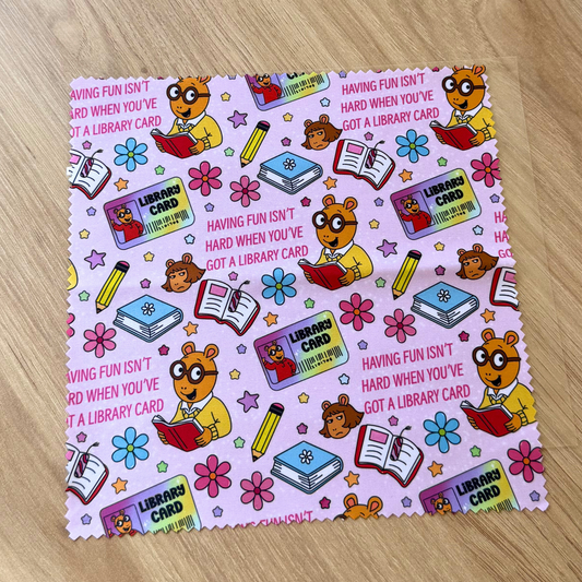 90s Cartoon Inspired Library Card Kindle & Glasses Cleaning Cloth