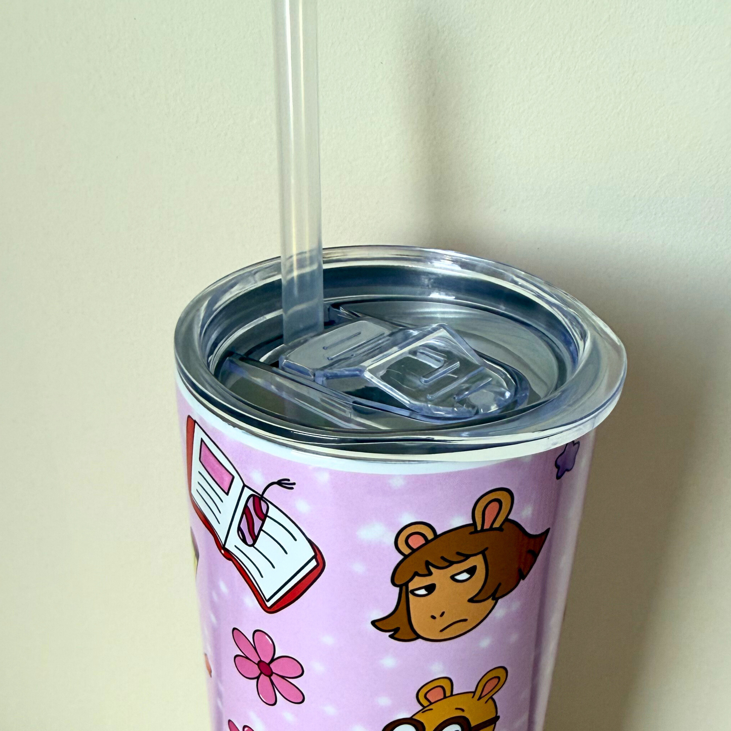 Retro Library Card Travel Tumbler – Nostalgic 90s Cartoon Inspired Tumbler