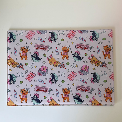 Funny Cat Glass Chopping Board – Meowtini Cocktails Design | Serving, Charcuterie & Kitchen Board