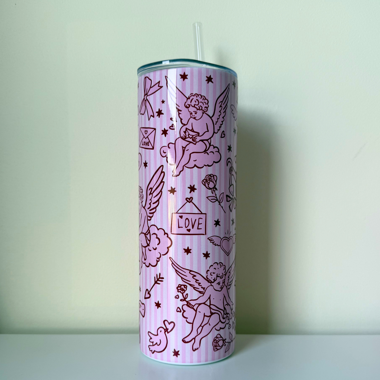 Cute Pink Cherub 20oz Tumbler – Aesthetic Angel Coffee Cup | Coquette Drinkware Gift