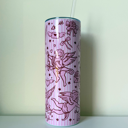Cute Pink Cherub 20oz Tumbler – Aesthetic Angel Coffee Cup | Coquette Drinkware Gift