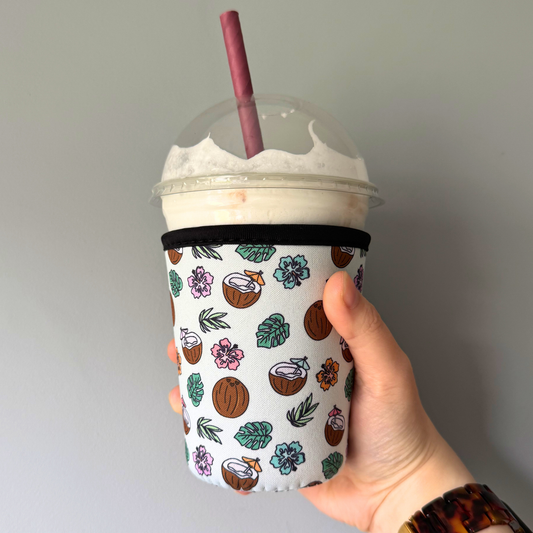 Cute Coconut Iced Coffee Cup Sleeve | Girly Summer Coffee Cozy for Tumblers & Iced Drinks
