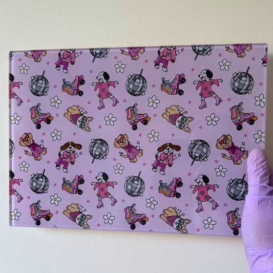 Funny Glass Chopping Board – Pink Disco Dogs Design | Serving & Charcuterie Board