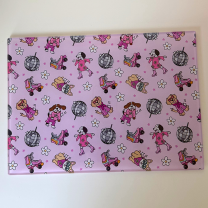 Funny Glass Chopping Board – Pink Disco Dogs Design | Serving & Charcuterie Board