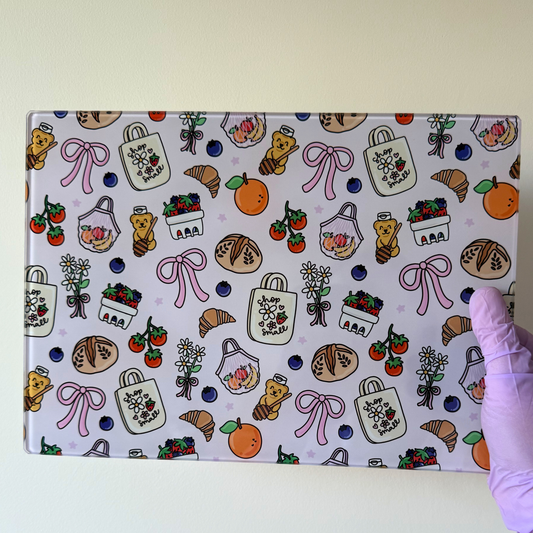 Farmers Market Glass Chopping Board – Cute Girly Design | Serving & Charcuterie Board