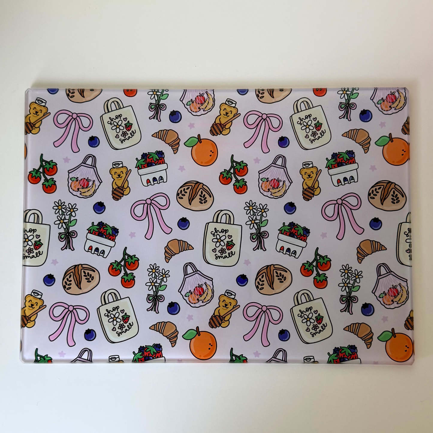 Farmers Market Glass Chopping Board – Cute Girly Design | Serving & Charcuterie Board