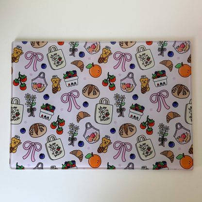 Farmers Market Glass Chopping Board – Cute Girly Design | Serving & Charcuterie Board