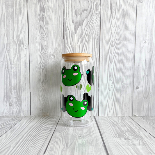 Cute Frogs Glass Can
