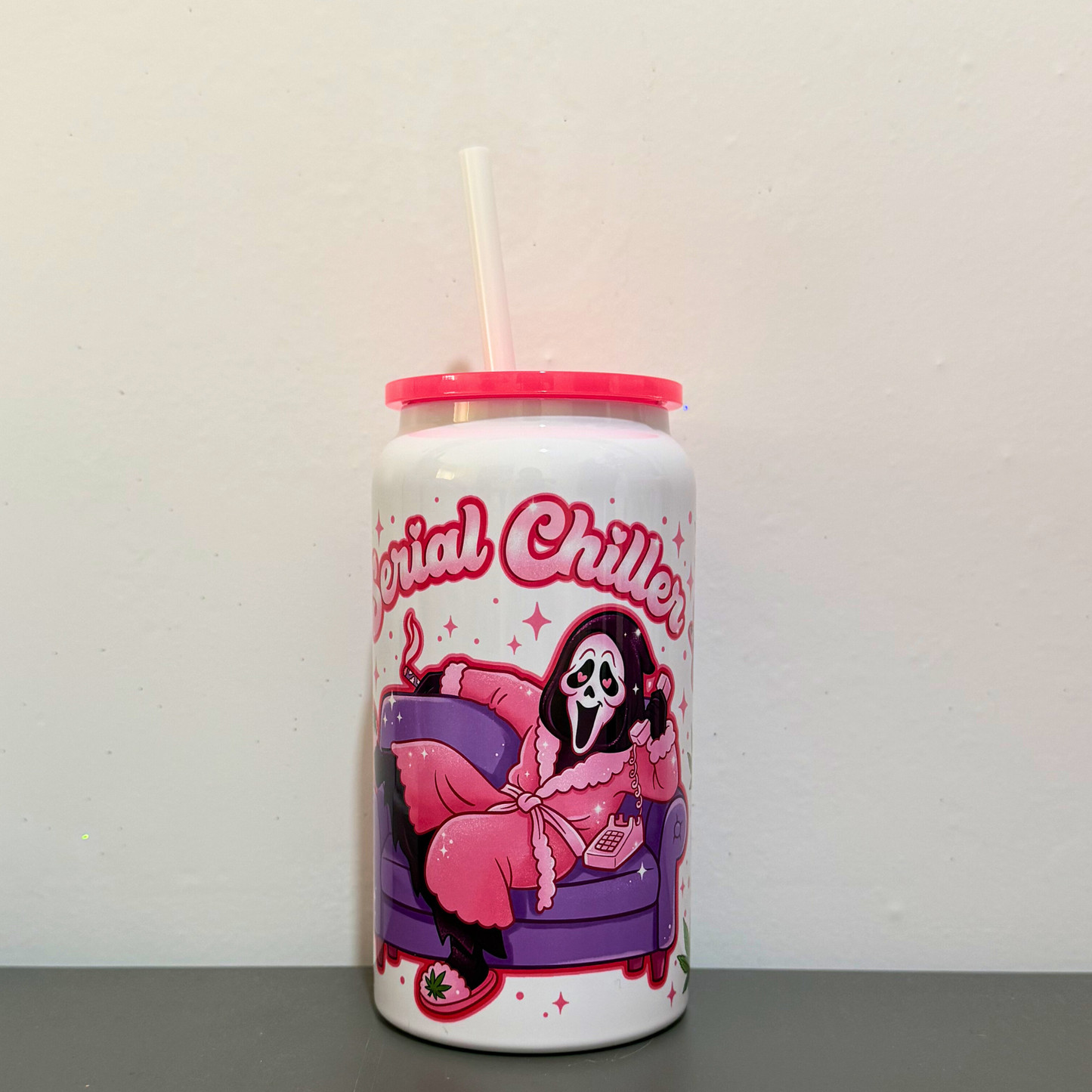 Ghostface Scream Tumbler  – Pink 420 Weed-Themed Tumbler for Smoker Girls