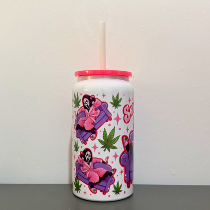 Ghostface Scream Tumbler  – Pink 420 Weed-Themed Tumbler for Smoker Girls
