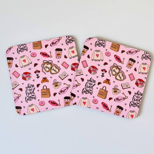 Stars Hollow Inspired Coasters – Cute Fun Pink Drink Coasters | TV Show Fan Gift