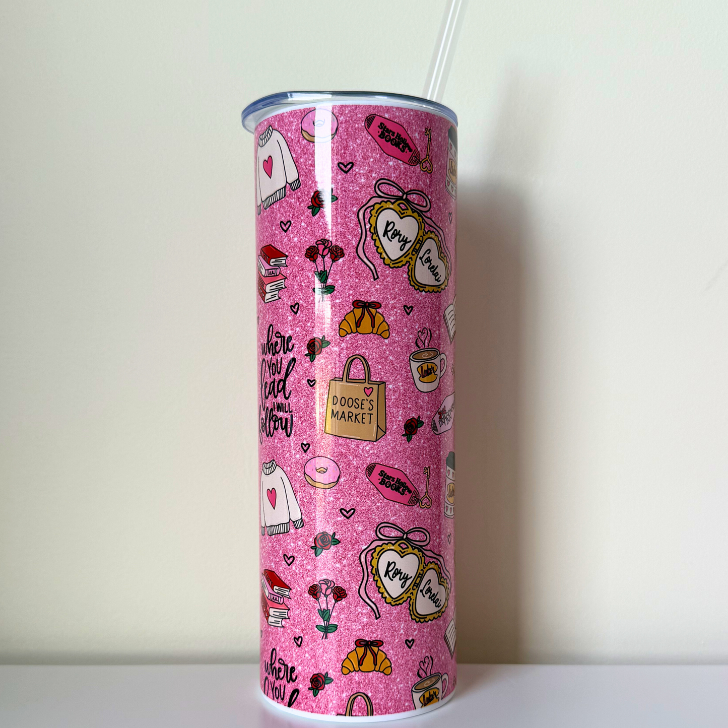 Stars Hollow Inspired Travel Tumbler – Cute Pink Girly Coffee & Tea Cup | Cozy TV Show Gift