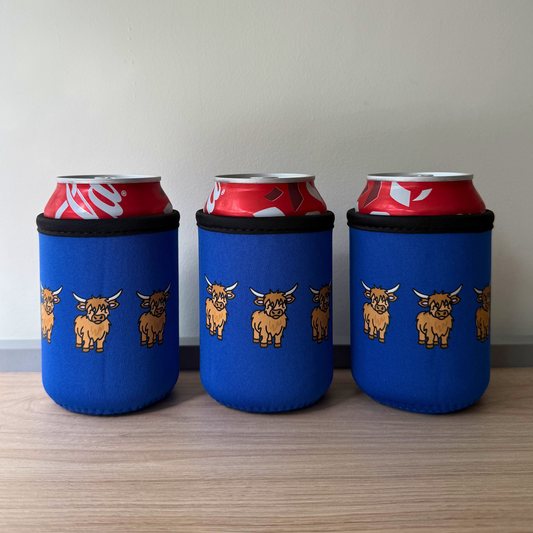 Scottish Highland Cow Can Cooler Sleeve – Cute Highland Cow Drink Coozie for Cans & Bottles