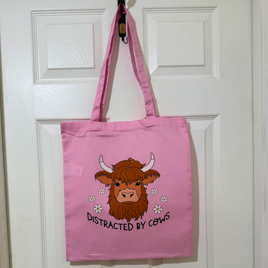 Cute Pink Highland Cow Cotton Tote Bag – Scottish Cow Reusable Shopper | Eco Friendly Gift Bag