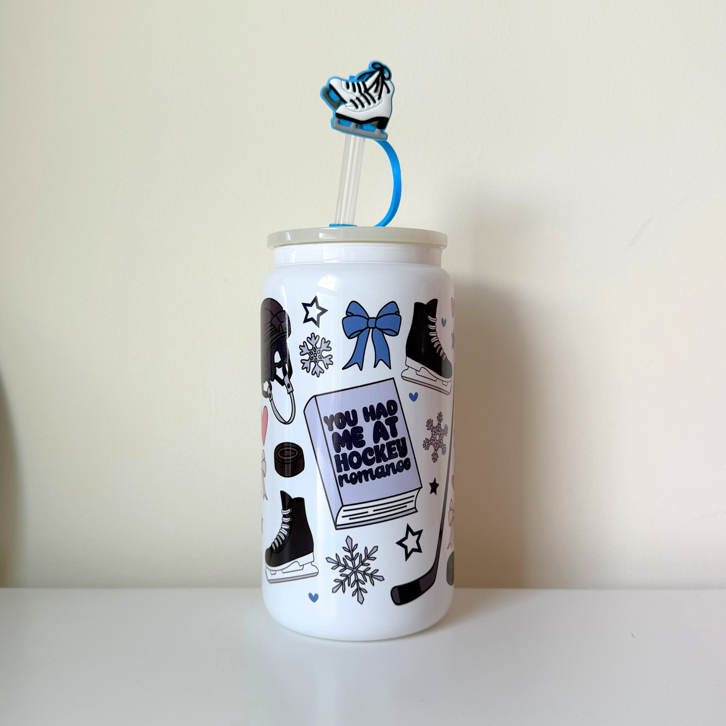 Hockey Romance Glass Can
