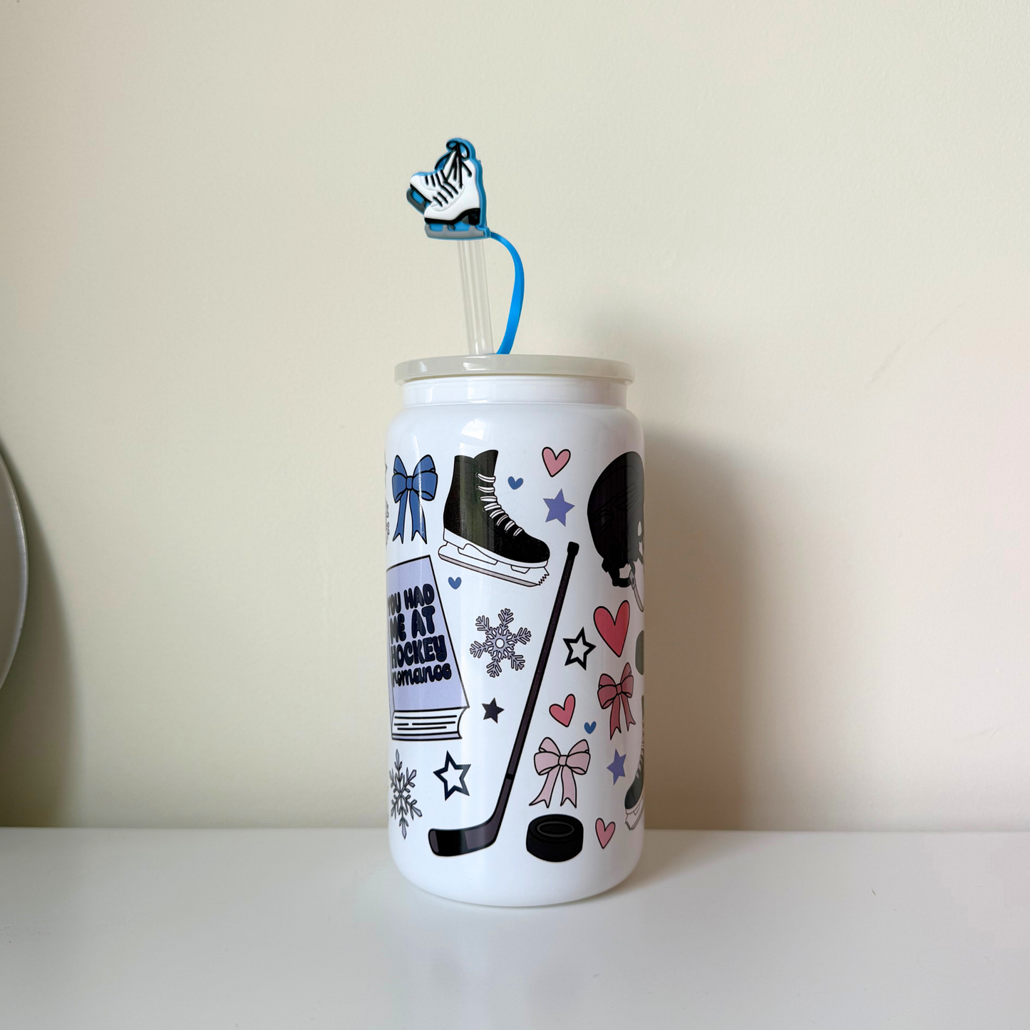 Hockey Romance Glass Can