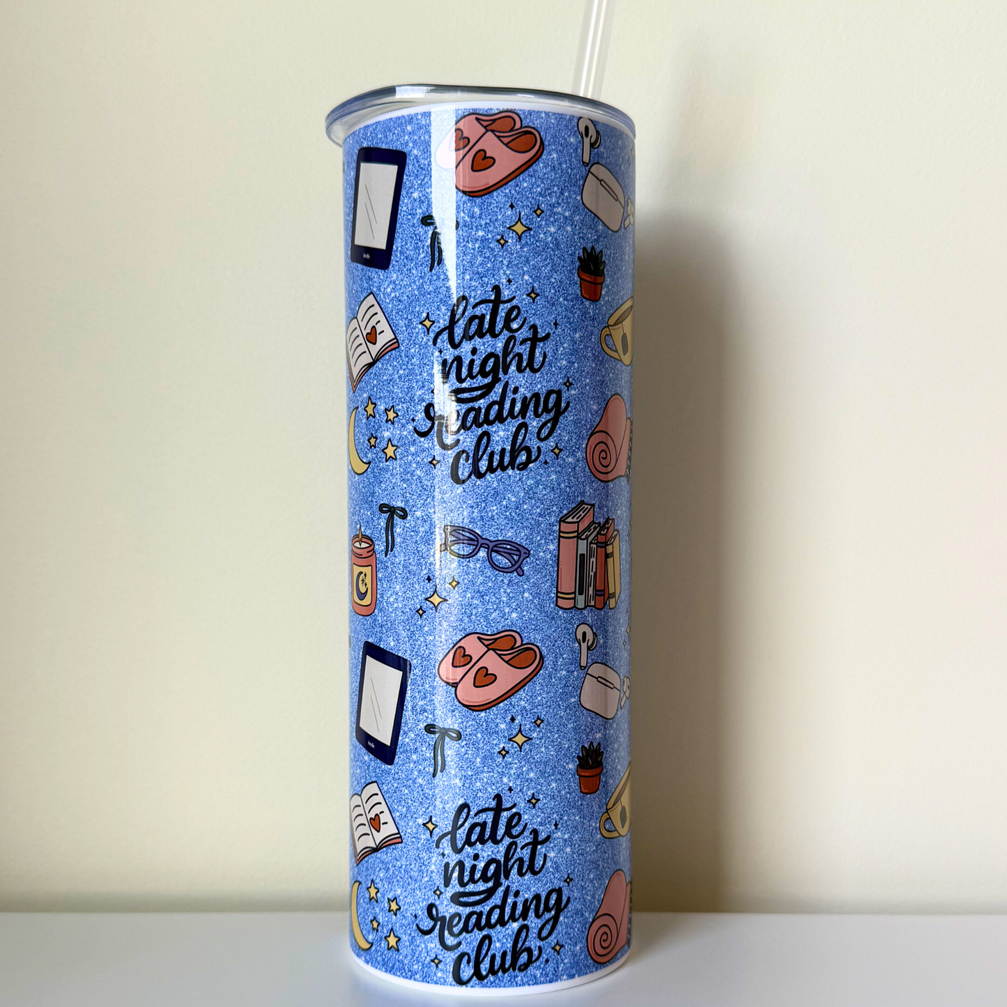 Late Night Reading Club Tumbler – Cute Cozy Blue Bookish Drinkware | Reader Gift