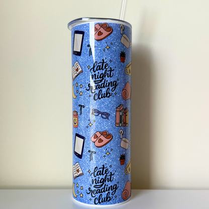Late Night Reading Club Tumbler – Cute Cozy Blue Bookish Drinkware | Reader Gift