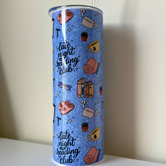 Late Night Reading Club Tumbler – Cute Cozy Blue Bookish Drinkware | Reader Gift