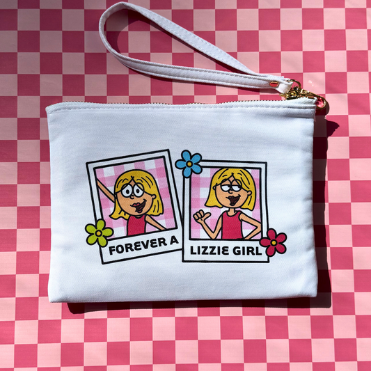 Lizzie McGuire Inspired Makeup Pouch – Y2K Cosmetic Bag with Gold Zipper and Hand Strap