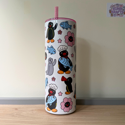 Cute Penguin Travel Tumbler – Insulated Stainless Steel Mug with Straw, Leakproof Lid, Reusable Coffee Cup Gift