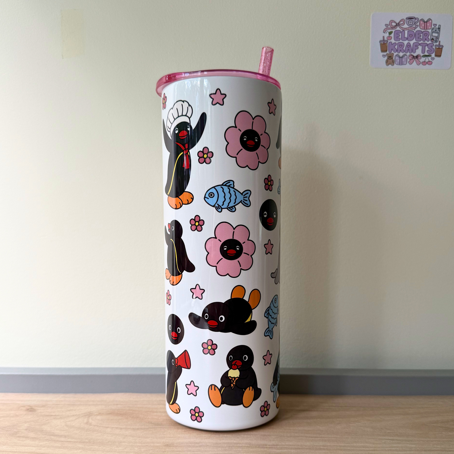 Cute Penguin Travel Tumbler – Insulated Stainless Steel Mug with Straw, Leakproof Lid, Reusable Coffee Cup Gift
