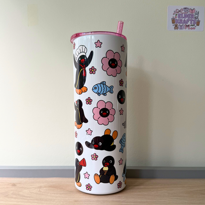 Cute Penguin Travel Tumbler – Insulated Stainless Steel Mug with Straw, Leakproof Lid, Reusable Coffee Cup Gift