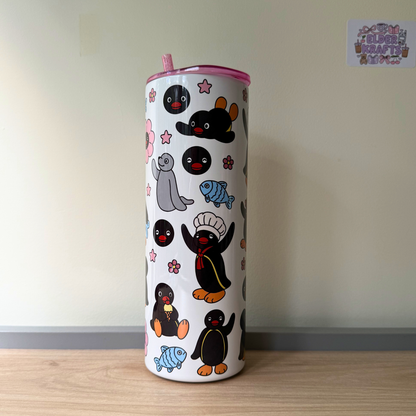 Cute Penguin Travel Tumbler – Insulated Stainless Steel Mug with Straw, Leakproof Lid, Reusable Coffee Cup Gift