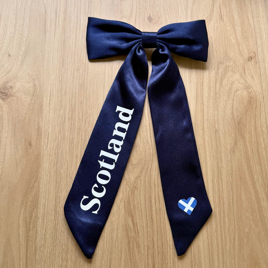 Navy Blue Silk Scotland Hair Bow – Scottish Flag Heart Clip, Football & World Cup Accessory